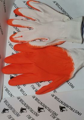 Перчатки облитые тонкие (Бело-оранжевые) Уп. 12 шт Комп. 6367