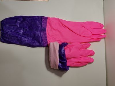 Перчатки розовые латексные с подкладом, размер L  (повышенной прочности) Уп.10 шт